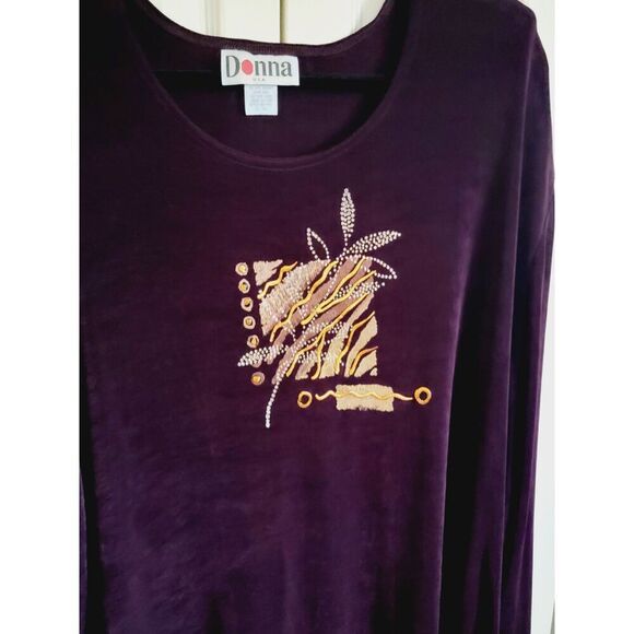 Donna USA 3XL Vintage Tunic Top‎ Slinky Shoulder Pads LS Round Neck - Picture 3 of 9